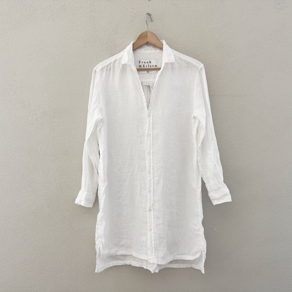 Frank and Eileen Hunter Linen Shirt Dress Med White Long Sleeve Casual Coastal - Picture 4 of 13